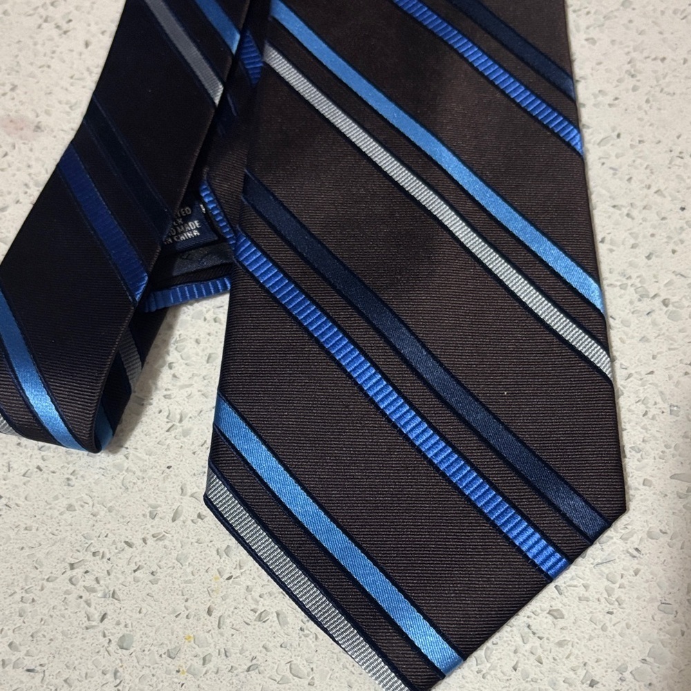 Paul Fredrick Classic Blue and Black Striped Tie